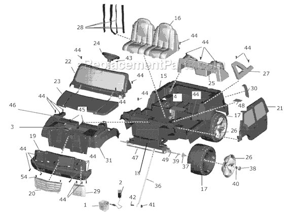Page A Diagram and Parts List for M0409  Power Wheels Ride-On Cars